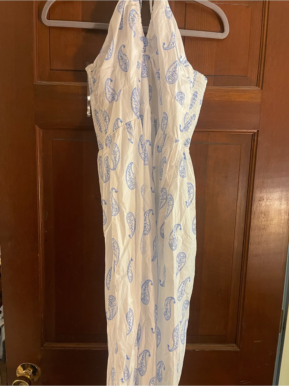 Universal Thread White Halter Maxi Dress with Blue Paisley Print